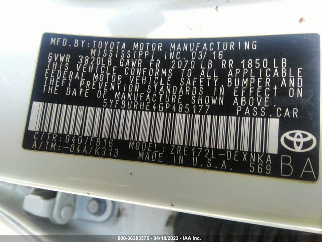 Toyota Corolla L/le/s/s Plus/le Plus 2016 5YFBURHE4GP485177 Image 11