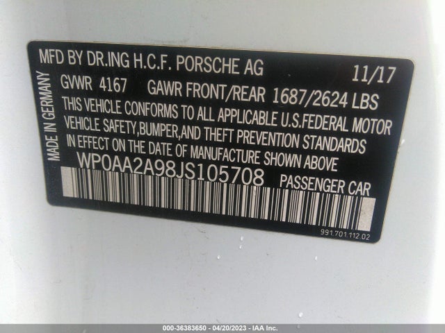 WP0AA2A98JS105708 Porsche 911 CARRERA