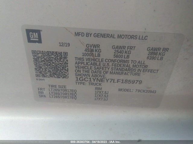 2020 Chevrolet Silverado 2500, VIN: 1GC1YNEY7LF185979