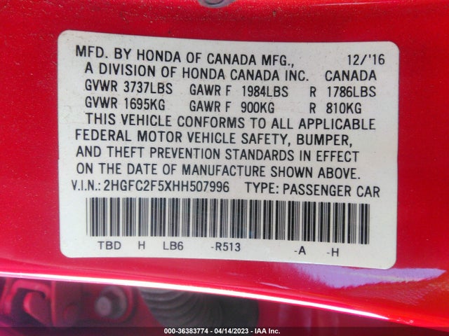 Honda Civic Sedan Lx 2017 2HGFC2F5XHH507996 Image 9