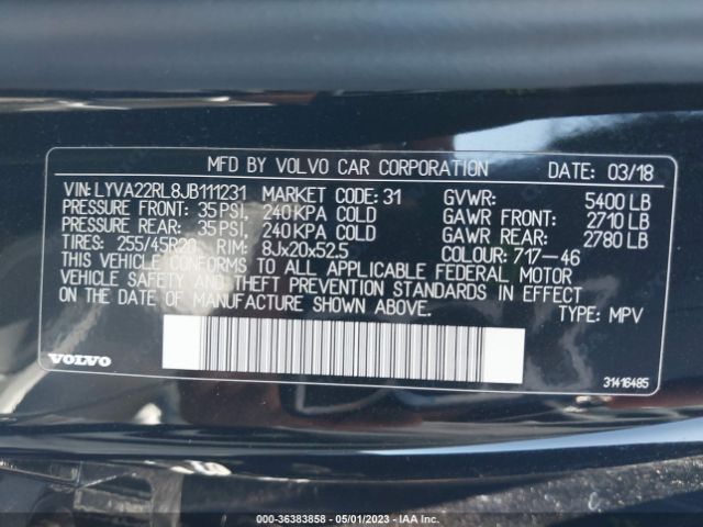 LYVA22RL8JB111231 Volvo Xc60 Inscription