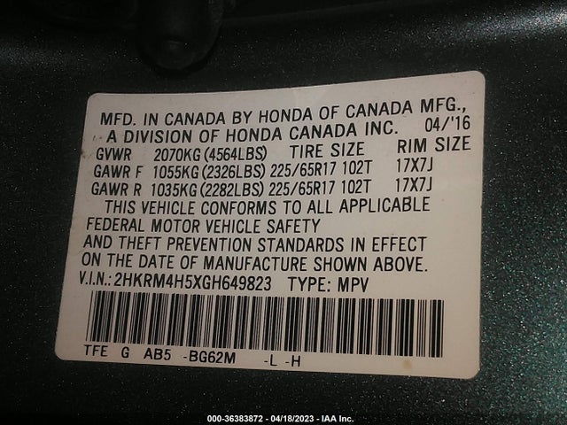Honda CR-V EX 2016 2HKRM4H5XGH649823 Image 9