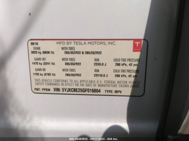 5YJXCBE25GF016864 Tesla Model X 70d/90d/75d/60d/p100d