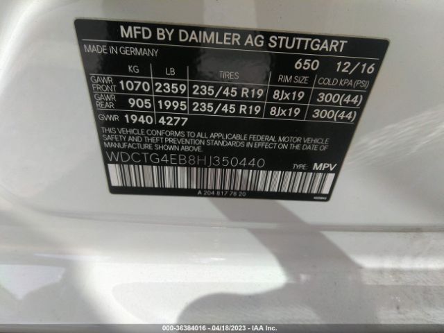 WDCTG4EB8HJ350440 Mercedes-Benz Gla Gla 250
