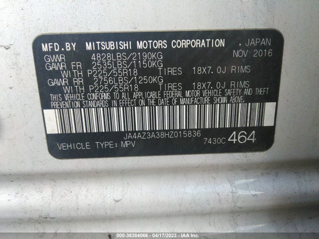 JA4AZ3A38HZ015836 Mitsubishi Outlander Se/sel