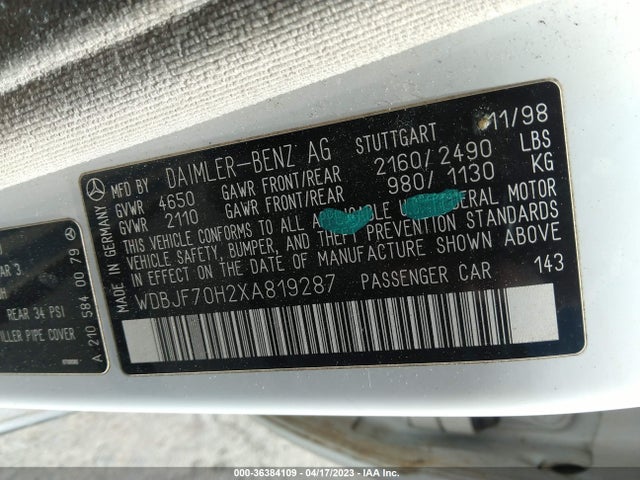 1999 MERCEDES-BENZ E-CLASS VIN: WDBJF70H2XA819287