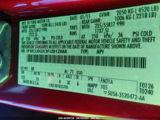 1FMCU0GX3FUB12888 Ford ESCAPE SE