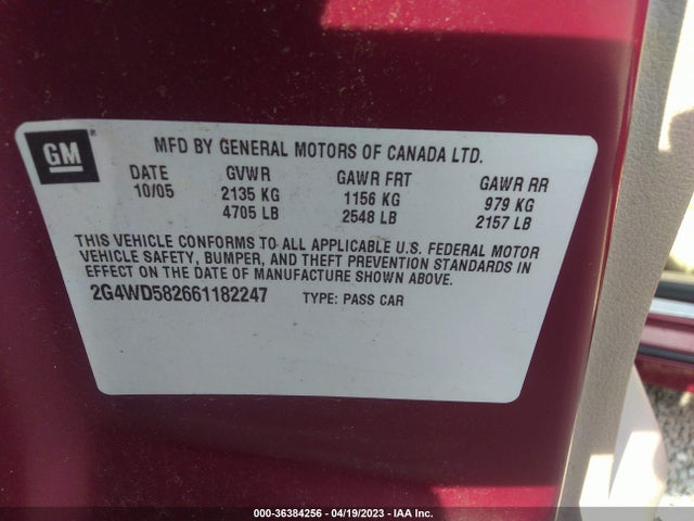 2006 BUICK LACROSSE CXL VIN: 2G4WD582661182247