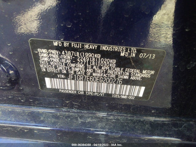 2014 SUBARU IMPREZA WAGON WRX WRX VIN: JF1GR7E60EG200276