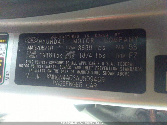 2010 HYUNDAI ACCENT GLS VIN: KMHCN4AC3AU509469