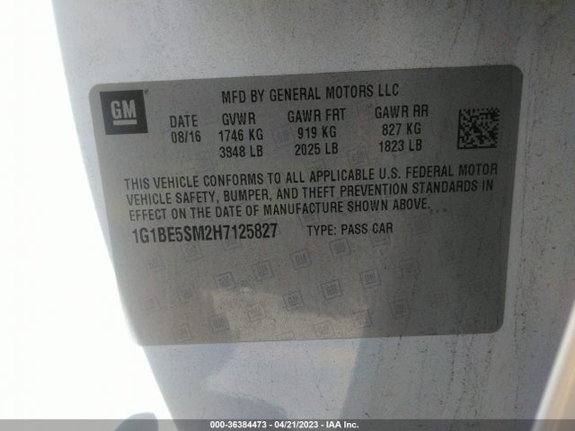 Chevrolet CRUZE LT 2017 1G1BE5SM2H7125827 Image 9