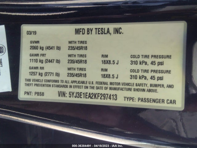 Tesla Model 3 Range 2019 5YJ3E1EA2KF297413 Image 10