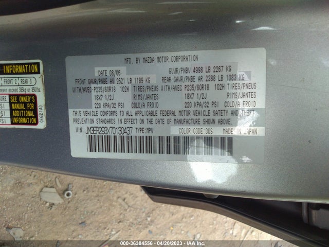 2007 MAZDA CX-7 SPORT VIN: JM3ER293X70130437