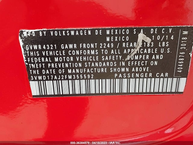 3VWD17AJ2FM355592 Volkswagen Jetta Sedan 1.8t Se