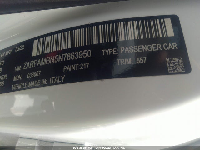 2022 Alfa Romeo Giulia, VIN: ZARFAMBN5N7663950