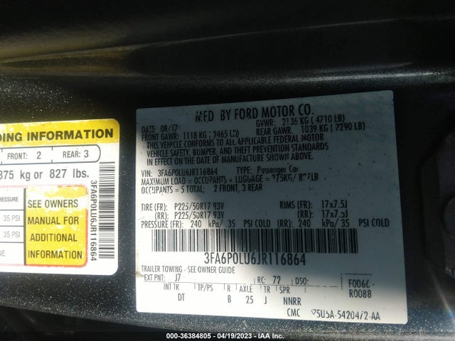 2018 FORD FUSION HYBRID SE VIN: 3FA6P0LU6JR116864