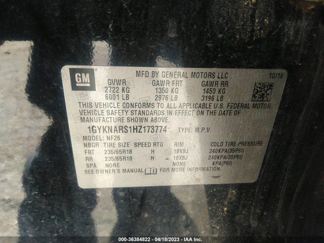 1GYKNARS1HZ173774 Cadillac Xt5 Fwd