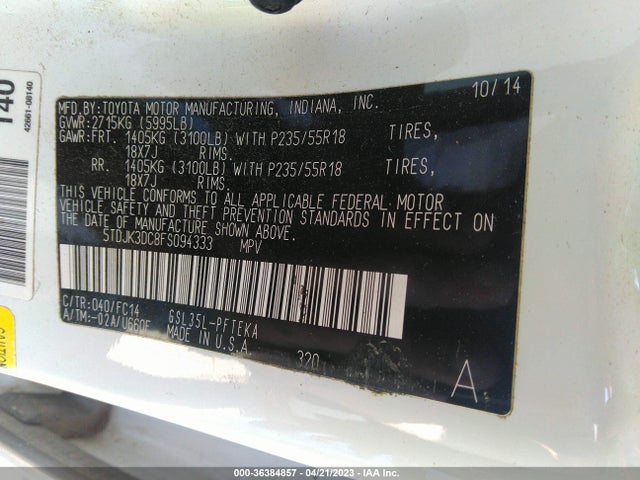 Toyota SIENNA LE 2015 5TDJK3DC8FS094333 Image 11