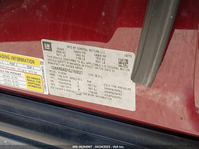 Chevrolet Traverse Lt 2016 1GNKRGKD1GJ169527 Image 10