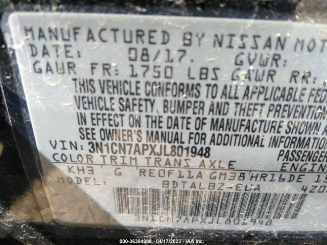 3N1CN7APXJL801948 Nissan Versa Sedan Sv