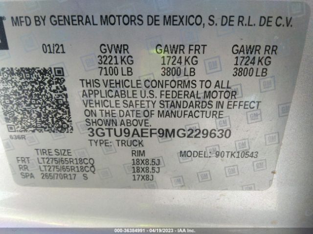3GTU9AEF9MG229630 GMC SIERRA 1500