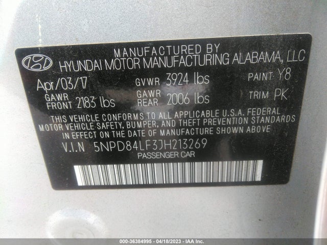 Hyundai ELANTRA SEL 2018 5NPD84LF3JH213269 Image 9