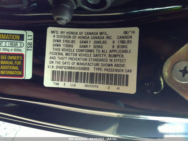 Honda Civic Coupe Ex 2014 2HGFG3B8XEH526859 Image 9
