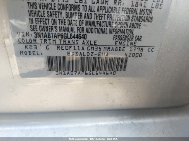 3N1AB7AP6GL644640 Nissan Sentra Sr/sl/s/sv/fe+ S