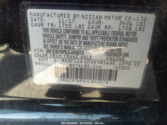 3N1CN7AP5JL843573 Nissan Versa Sedan Sv