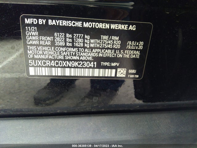 BMW X5 Sdrive40i 2022 5UXCR4C0XN9K23041 Image 10
