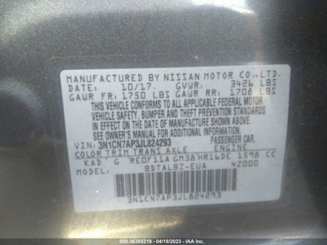 3N1CN7AP3JL824293 Nissan Versa Sedan Sv