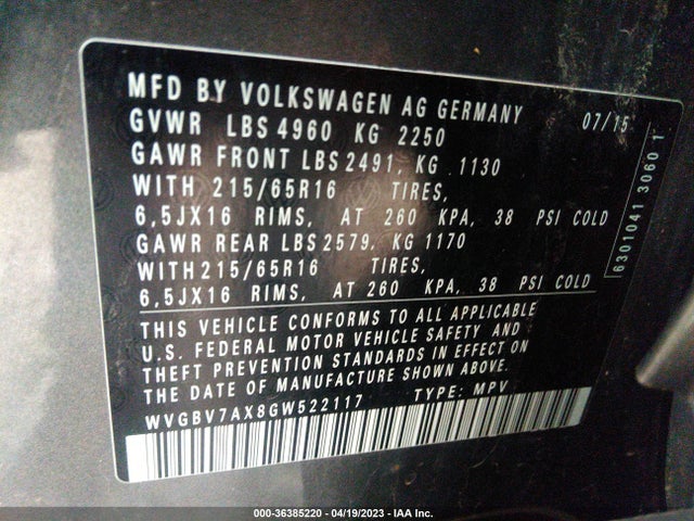 WVGBV7AX8GW522117 Volkswagen TIGUAN S