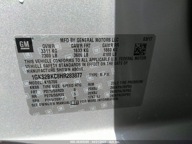 GMC YUKON SLT 2017 1GKS2BKC8HR283877 Image 9