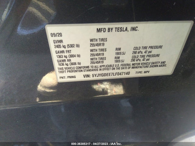 Tesla Model Y Long Range 2020 5YJYGDEE7LF047140 Image 11