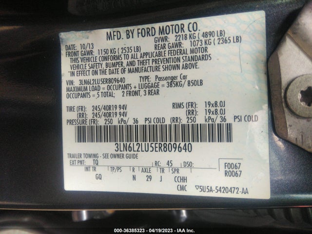 2014 LINCOLN MKZ HYBRID VIN: 3LN6L2LU5ER809640