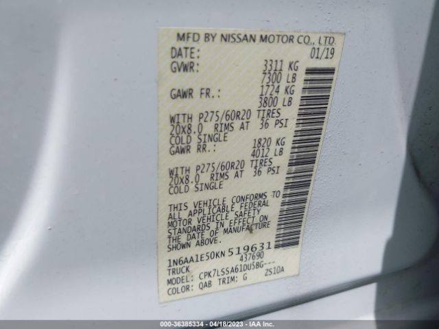 1N6AA1E50KN519631 Nissan TITAN SV