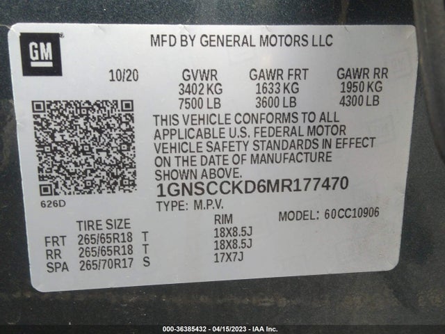 Chevrolet Suburban Lt 2021 1GNSCCKD6MR177470 Image 9