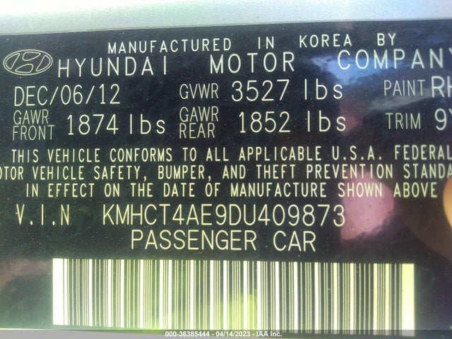 2013 HYUNDAI ACCENT GLS VIN: KMHCT4AE9DU409873