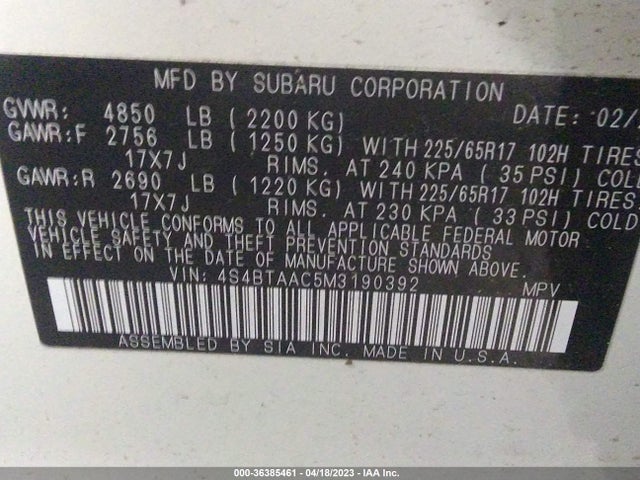 4S4BTAAC5M3190392 Subaru Outback