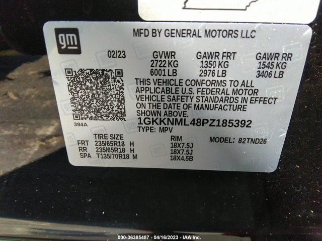 2023 GMC ACADIA SLT VIN: 1GKKNML48PZ185392