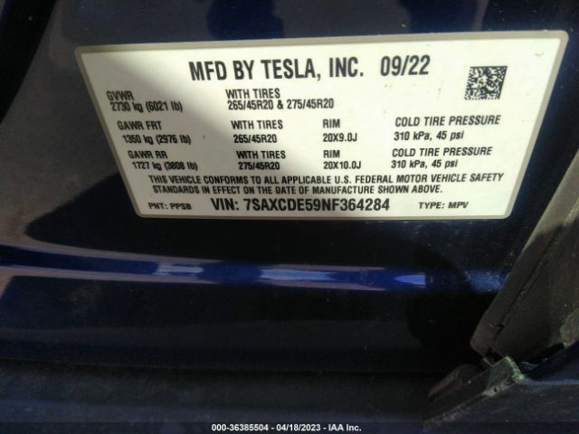 7SAXCDE59NF364284 Tesla MODEL X