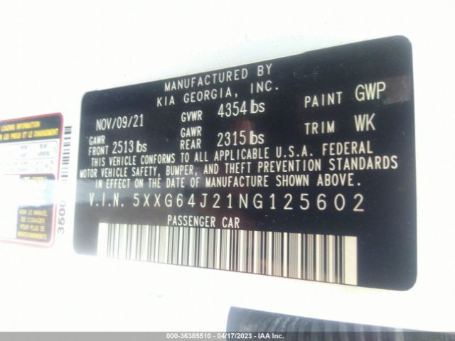 5XXG64J21NG125602 KIA K5 Gt-line