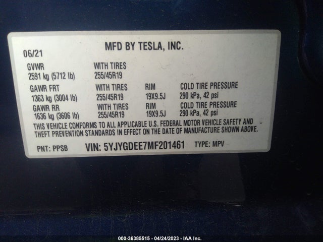 Tesla Model Y Long Range 2021 5YJYGDEE7MF201461 Image 11