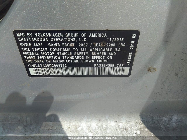 1VWLA7A35KC008752 Volkswagen Passat 2.0t Wolfsburg Edition