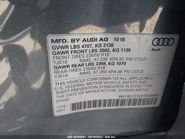 WA1BCCFS2HR008869 Audi Q3 PREMIUM