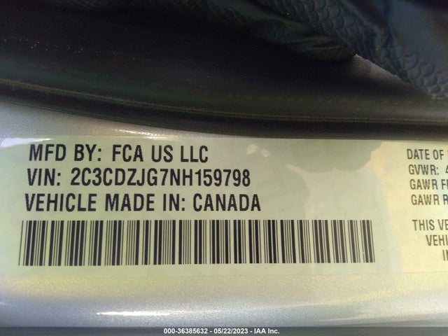 2022 DODGE CHALLENGER GT VIN: 2C3CDZJG7NH159798