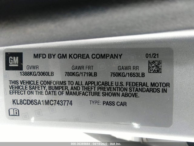 2021 Chevrolet Spark, VIN: KL8CD6SA1MC743774