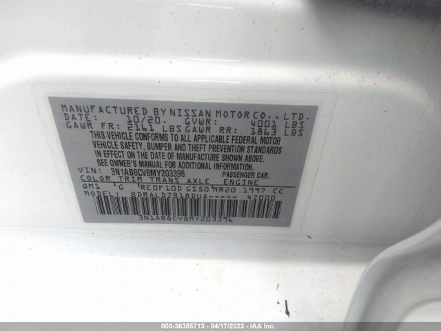 2021 NISSAN SENTRA SV VIN: 3N1AB8CV8MY203396