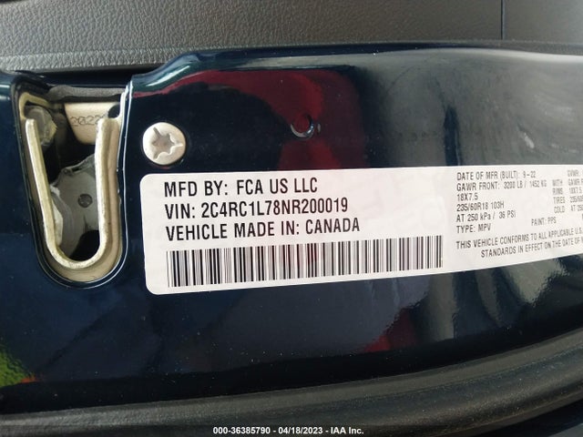 2022 Chrysler Pacifica Hybrid, VIN: 2C4RC1L78NR200019