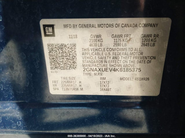 Chevrolet EQUINOX LT 2019 2GNAXUEV4K6185375 Image 9